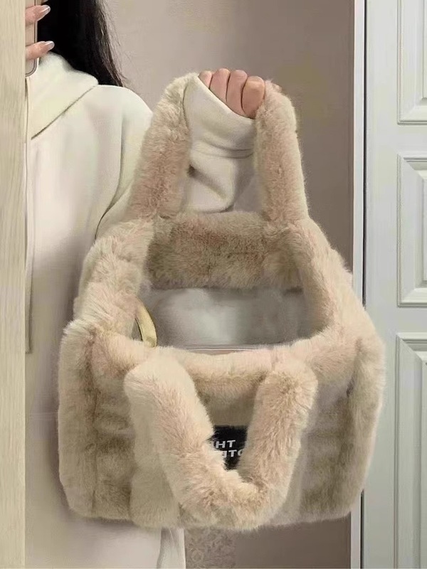 2024 winter large-capacity computer bag plush bag fashionable and cute furry portable tote bag single shoulder crossbody bag trendy