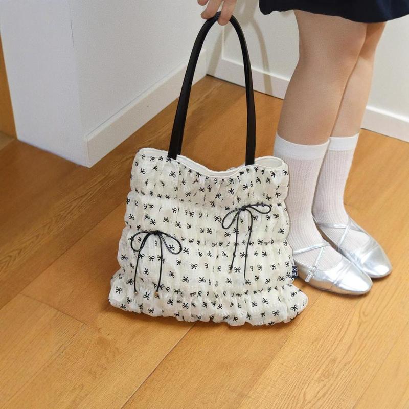 Bag Factory "Love Letter from South France" Tote Bag Women's Large Capacity Lightweight Pleated Bow Shoulder Bag Wholesale