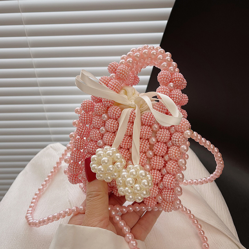 Fairy bag summer new 2024 forest bow style handbag ins crossbody pearl woven bag trendy