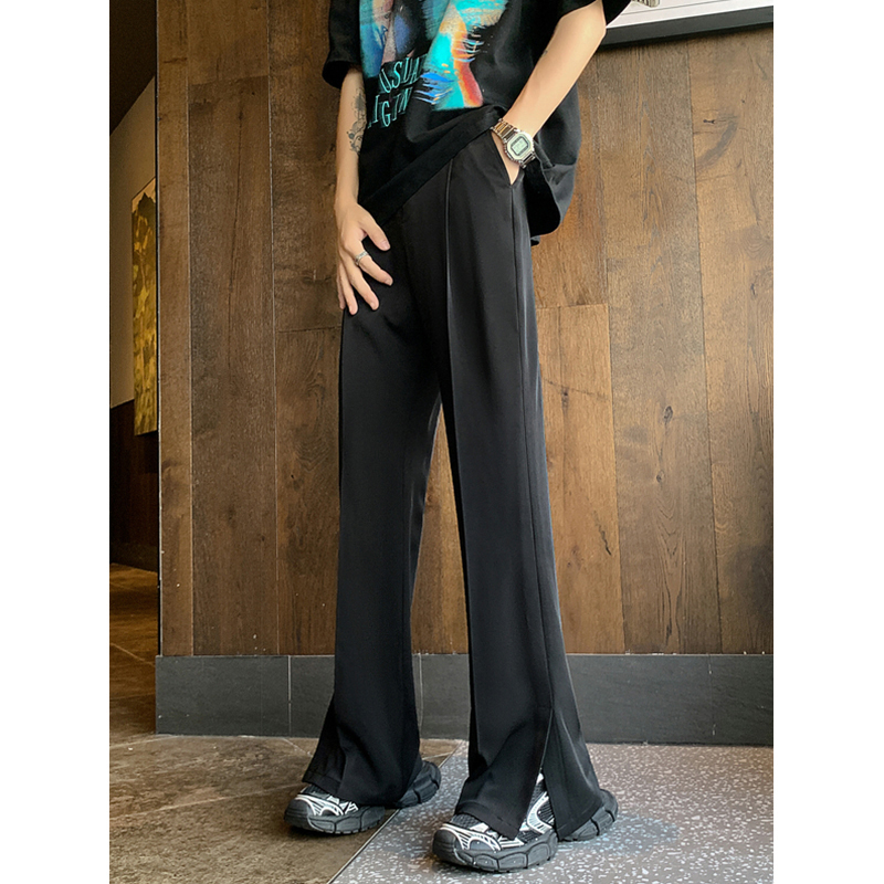 24 slightly flared wide-leg trousers with slits and drapey trousers, loose sports casual trousers
