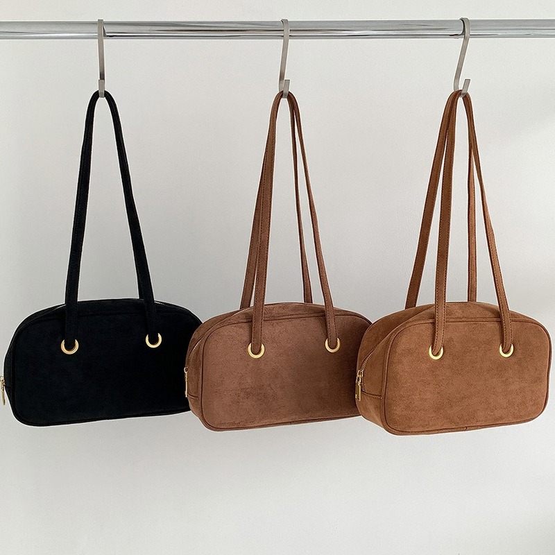 Korean style ins style suede bag for women, versatile 2024 autumn and winter suede retro temperament single shoulder Boston bag