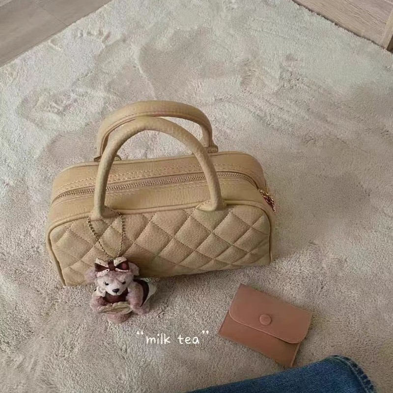Homemade pink! Super cute!  Embroidered small fragrant style bowling bag diamond pattern portable shoulder crossbody bag for women