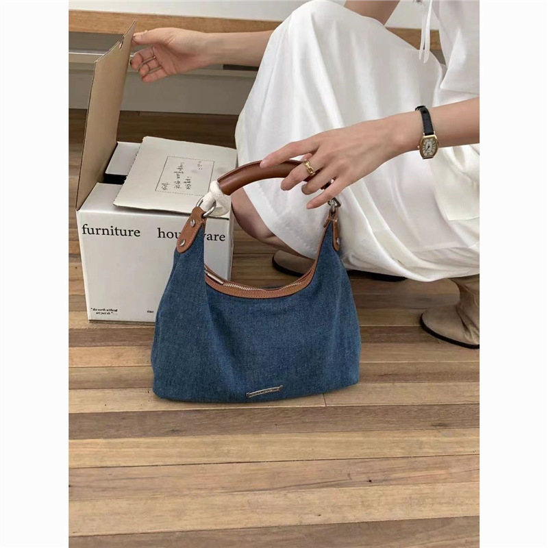 Bags for women 2024 new niche retro denim bag unique Hong Kong style portable armpit bag versatile crossbody bag