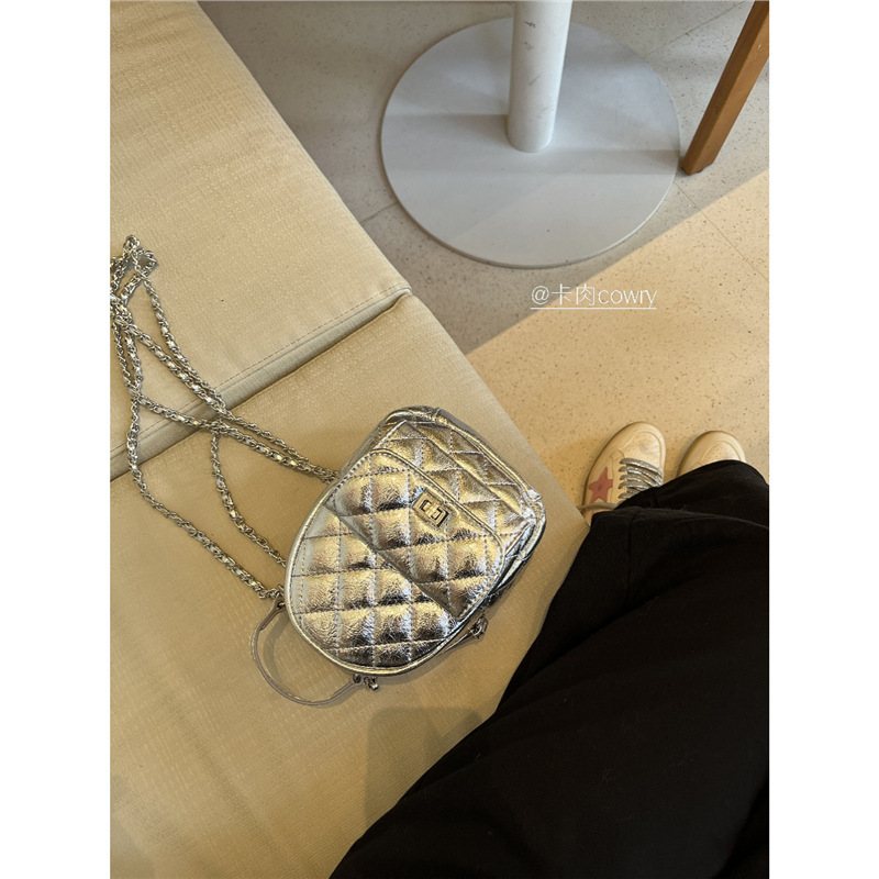 2024 New Textured Small Fragrance Style Exquisite Diamond Mini Chain Backpack Cute Mini Small Backpack Women’s Bag Trendy
