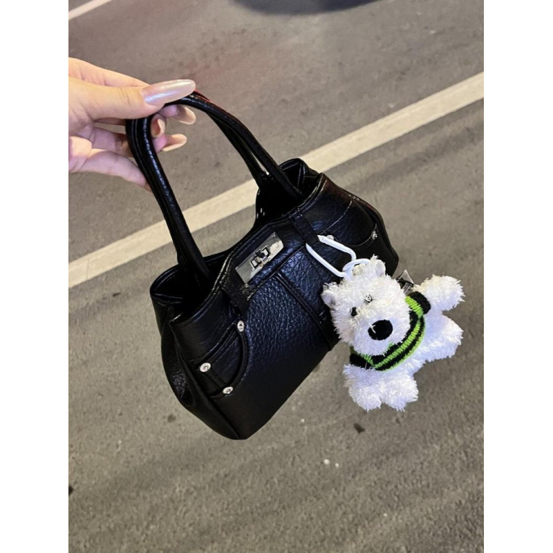 Soft leather pebbled hand-held commuter bag, niche simple and versatile lock buckle Kelly bag, hand-held shoulder crossbody bag