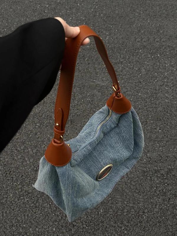 New Hundred Retro Simple Bag Tote Commuting Korean Underarm Denim 2024 Female Niche Style Denim Bag