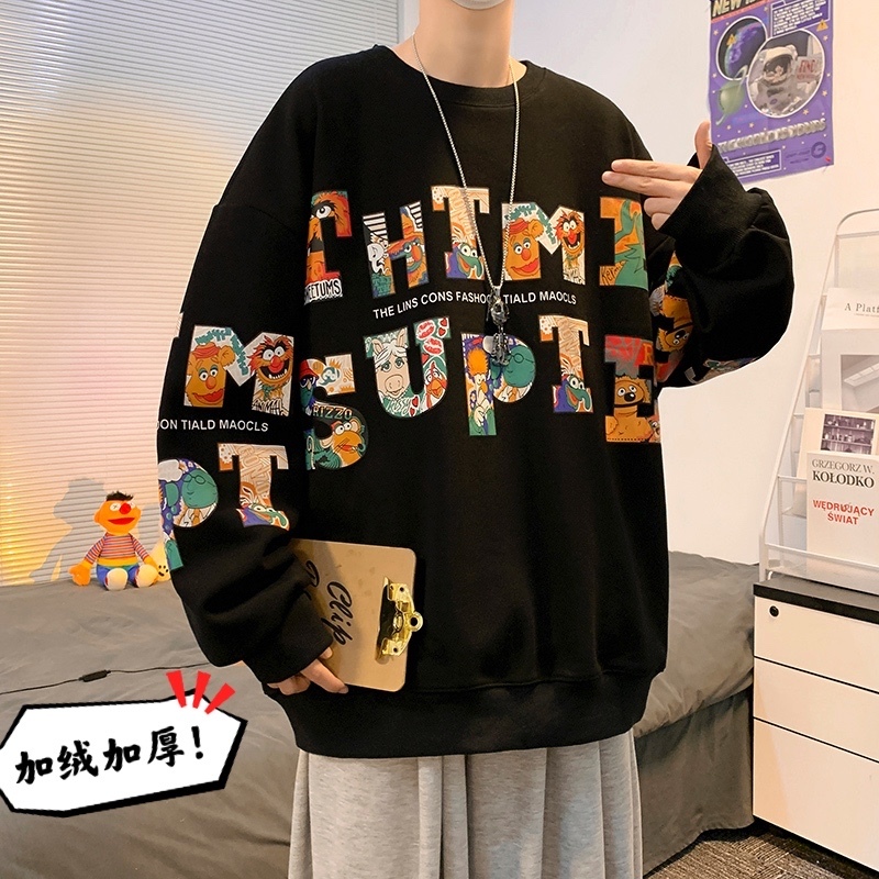 European and American autumn and winter new loose printed velvet sweatshirt