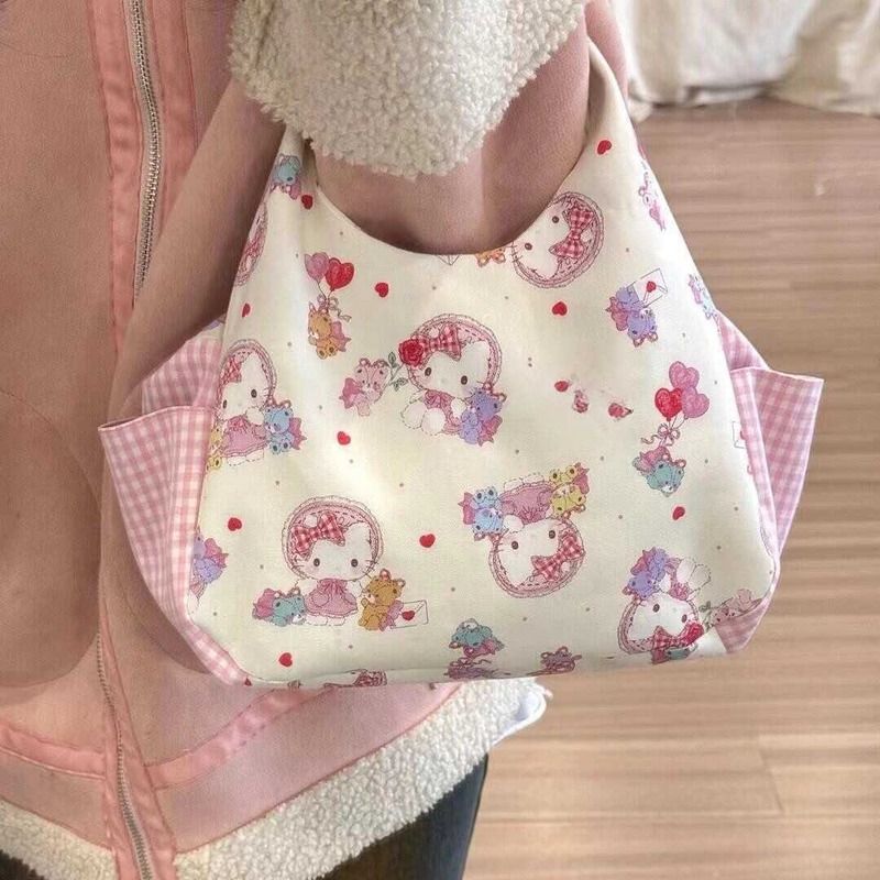 Bag cloth bag handbag floral trendy women's fashion handbag commuting cat texture timekeeping Korean canvas bag hand