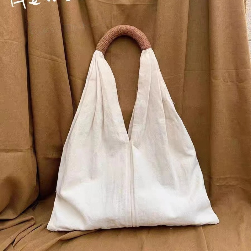 French retro cotton and linen bag, Harajuku style literary and artistic shoulder canvas bag, forest style large capacity pleated shoulder handbag