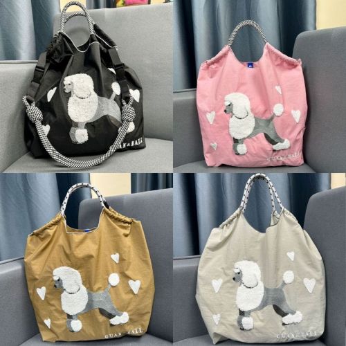 Poodle embroidered shopping bag cute large capacity storage nylon eco-friendly bag shoulder crossbody bag for women