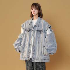 High street denim jacket men's spring trendy brand detachable vest trend ins loose casual two-wear jacket