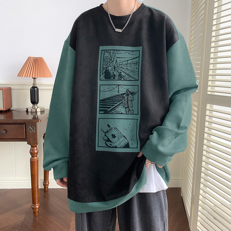 Round neck sweatshirt men's comic suede autumn new trendy brand ins hooded jacket-