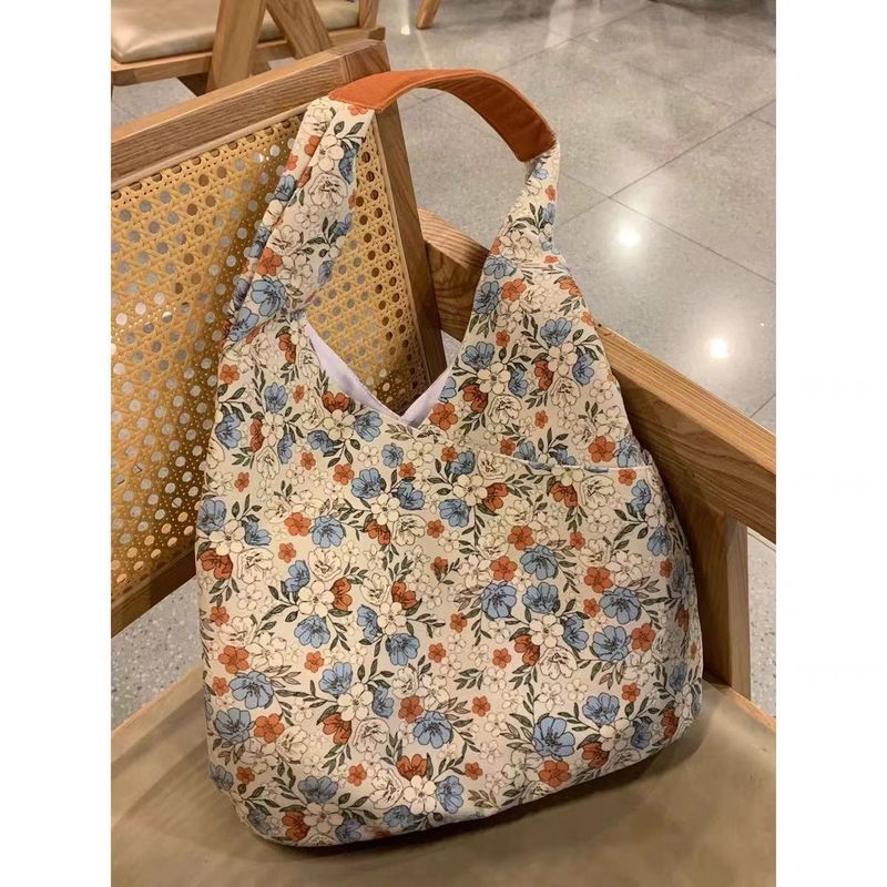 Summer new ins style oil painting flower canvas bag fairy casual versatile shoulder bag tote bag women's handbag