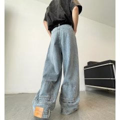 High-end anti-wearism inverted jeans for men, American trendy vibe, handsome, loose and versatile, micro-flared pants