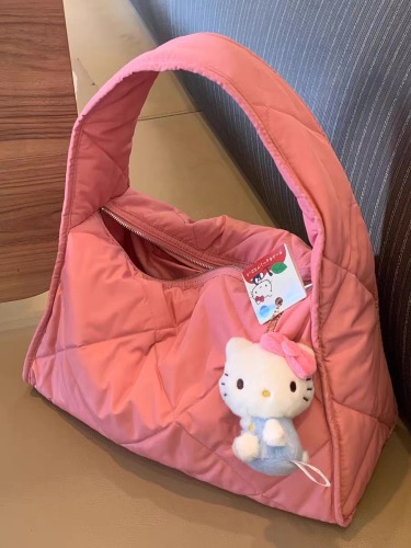 2024 Autumn and Winter Diamond Down Bag Women Korean Version Ins Cute Lightweight Underarm Bag Large Capacity Solid Color Handbag