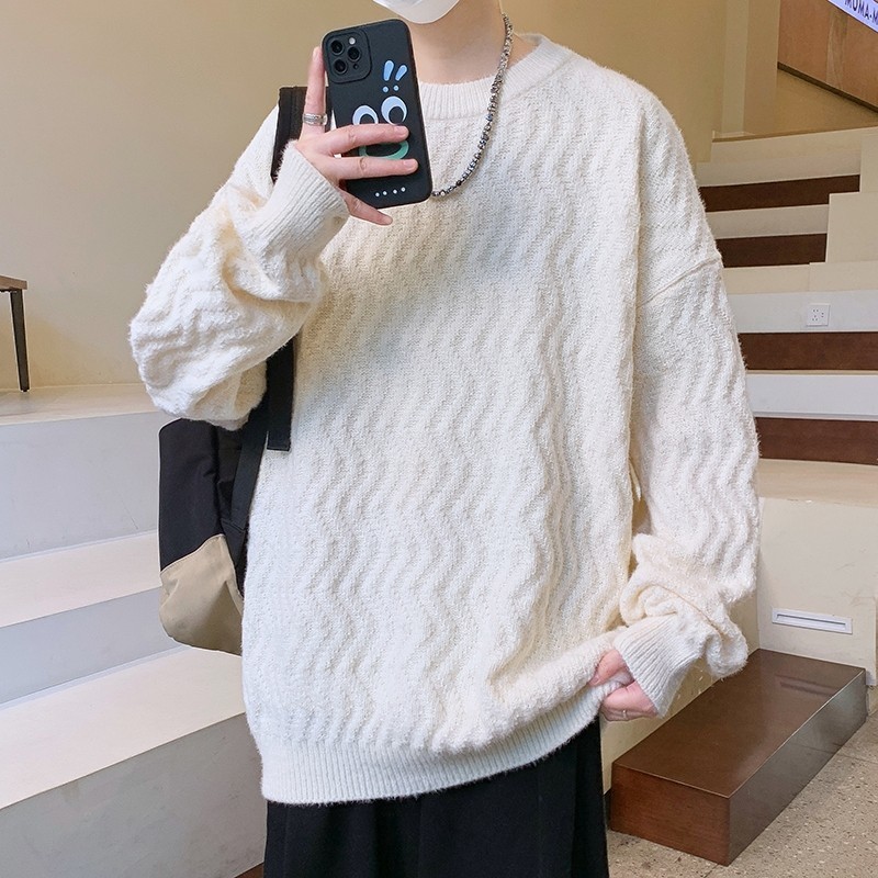 Autumn and winter casual crew neck sweater men's knitted bottoming shirt