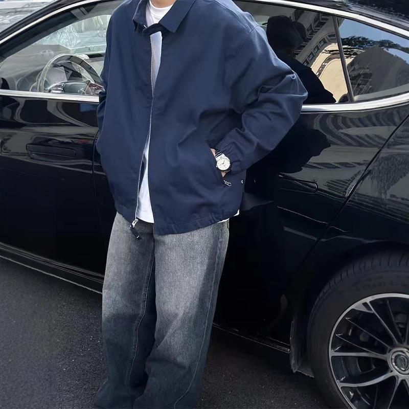 [Web Picture] Navy Cleanfit Autumn Solid Color Flight Jacket Loose Jacket