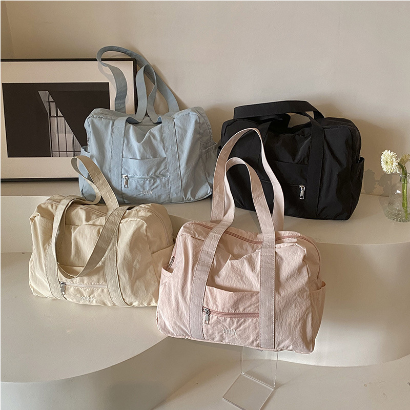 Homemade large-capacity tote bag, lightweight gym bag, casual Korean nylon travel bag, Boston zipper shoulder bag