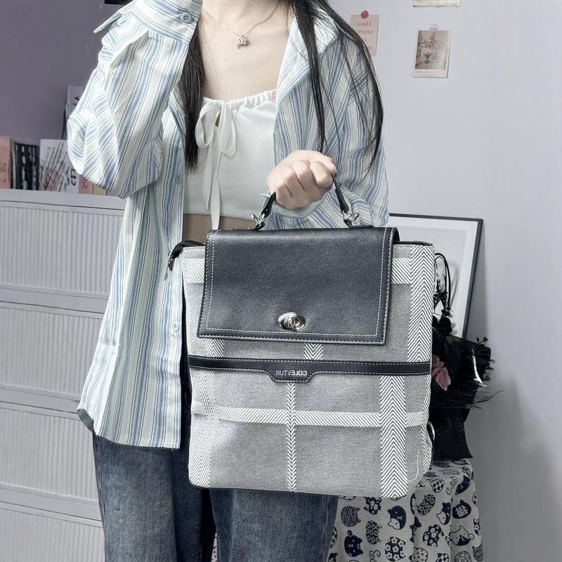 Backpack Plaid Large Capacity Commuting Bag School Bag 2024 Summer New Style High-Quality Texture Trendy Fashionable Versatile