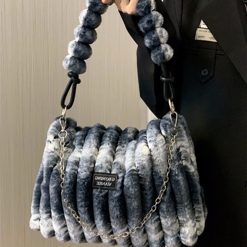 Tie-dye plush shoulder armpit bag women's large capacity large bag 2024 autumn and winter new style hand-held fur bag crossbody bag