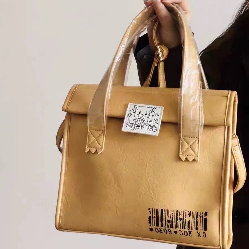 Spring and summer new niche design cat coffee small food pain bag large capacity portable lunch bag y2k handbag bag for women