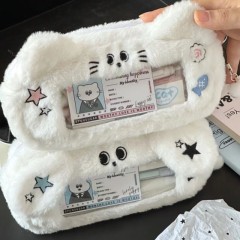 Plush cat and puppy pencil bag, large capacity, cute and simple stationery bag, student high-looking cartoon cute cosmetic bag