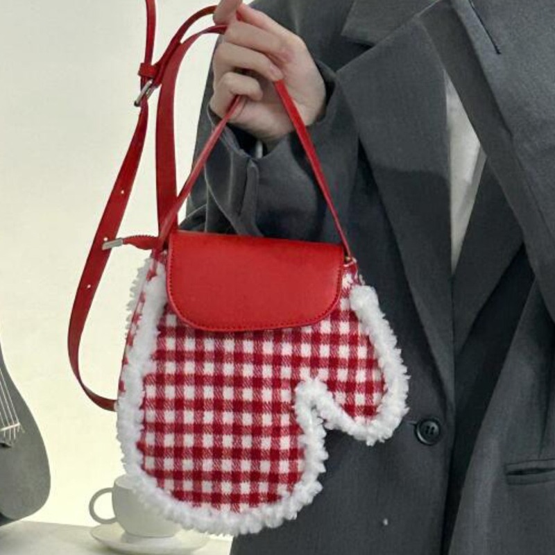 Autumn and winter bags for women 2024 new Christmas plaid glove bag niche mobile phone bag commuter shoulder crossbody bag