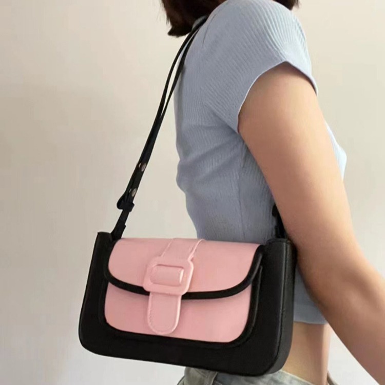 2024 This year's popular Cambridge bag female designer's new pink and black contrast armpit bag single shoulder crossbody small square bag