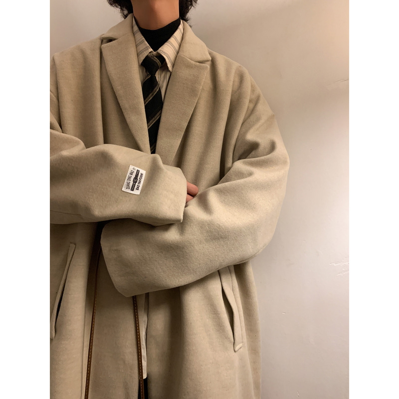 Hong Kong style winter Korean style woolen coat long lapel woolen material double-sided woolen back slit