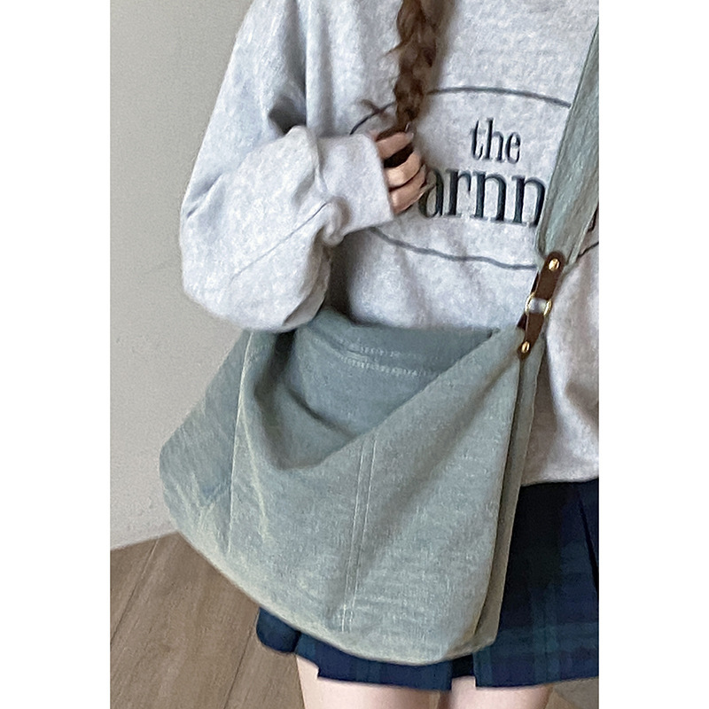 College style casual denim crossbody large capacity bag for women 2024 new simple tote bag versatile armpit bag