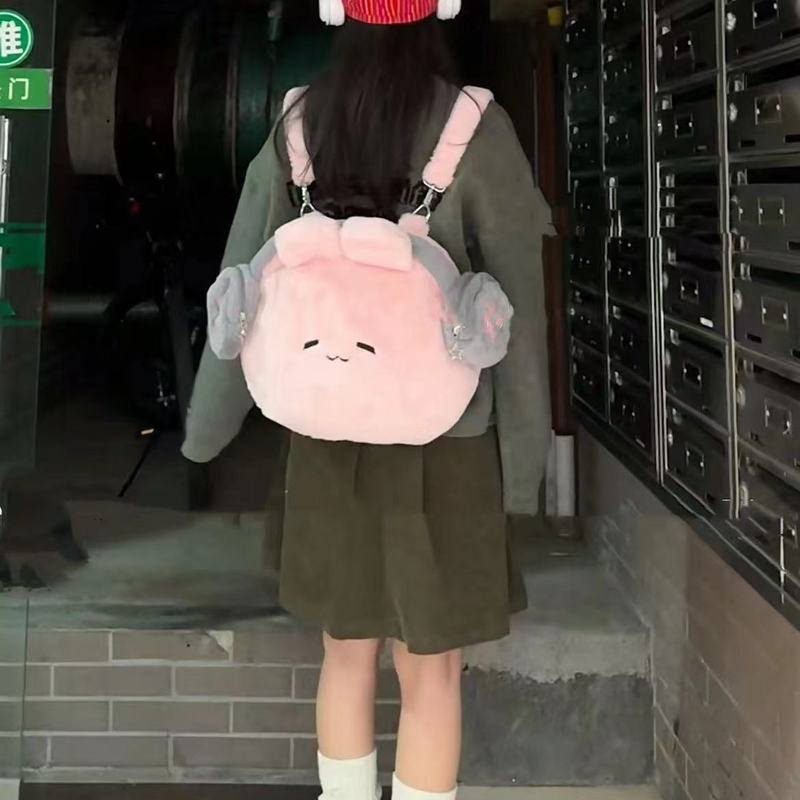 Autumn and winter plush new niche design women's bag earphones rabbit backpack lightweight and cute carry-on backpack