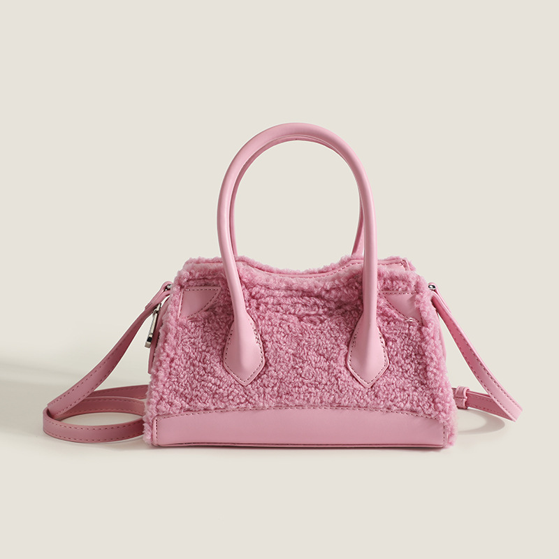 U's women's bag autumn and winter new plush splicing imitation lamb hair motorcycle bag versatile texture single shoulder crossbody bag