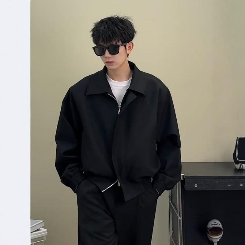 Short shoulder padded jacket, handsome and high-end men's trendy brand lapel executive bomber jacket