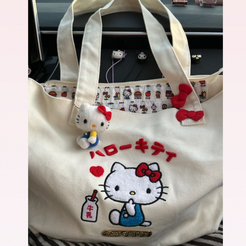Shopping bag for outings, portable large-capacity bill of lading, Hello Kitty embroidered portable bag, shoulder shopping sail