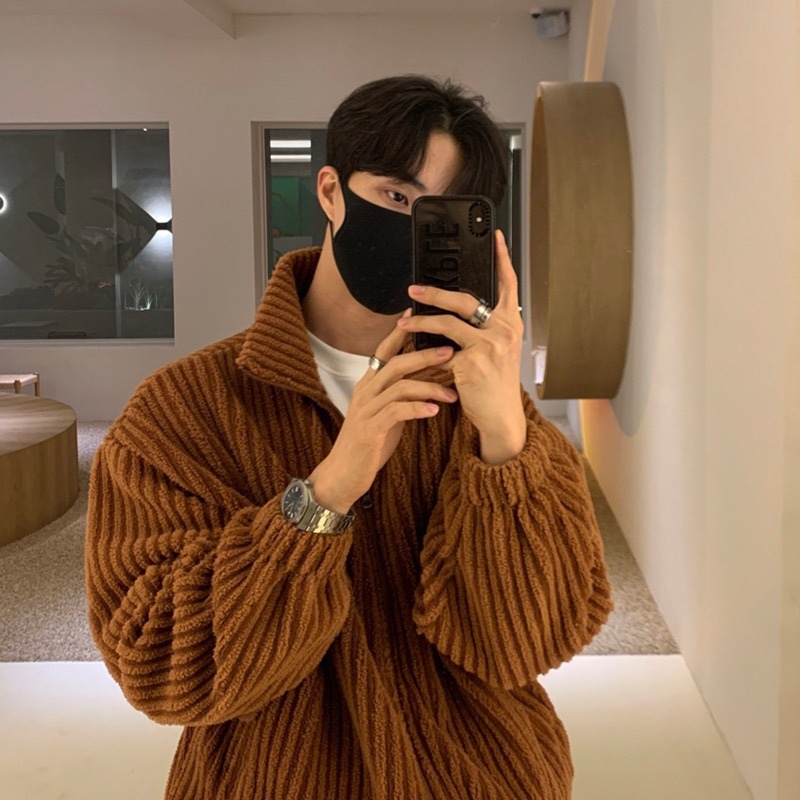 Autumn Korean style men's corduroy casual jacket couple stand collar jacket