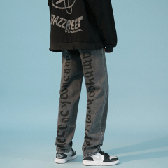 Spring unisex couples high street printed floor-length jeans