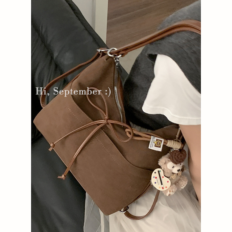 Retro simple texture armpit bag women's backpack 2024 new large capacity bucket bag multifunctional backpack