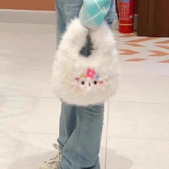 Korean style design cute plush puppy handbag student fashion commuter shoulder crossbody bag versatile furry bag