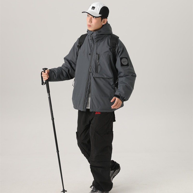 Winter new national standard 90 duck down Teflon three-proof jacket down jacket plus velvet trendy brand outdoor gray