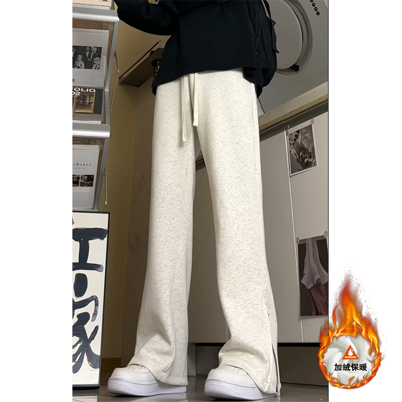 Warm and spicy sweatpants with velvet, casual pants, zippered wide-leg pants