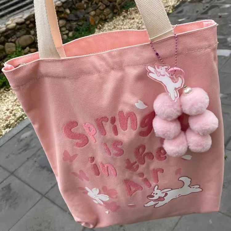Pink tote canvas bag for women, student niche designer portable crossbody shoulder large capacity shopping eco-friendly bag