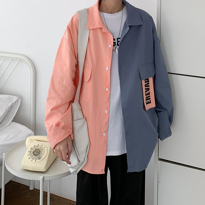 Trendy men's shirts, youth long-sleeved shirts, Hong Kong style new large size loose jackets