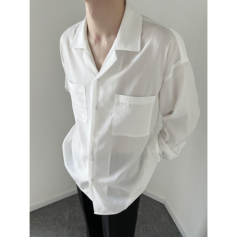 Pleated design long-sleeved shirt white autumn new shirt