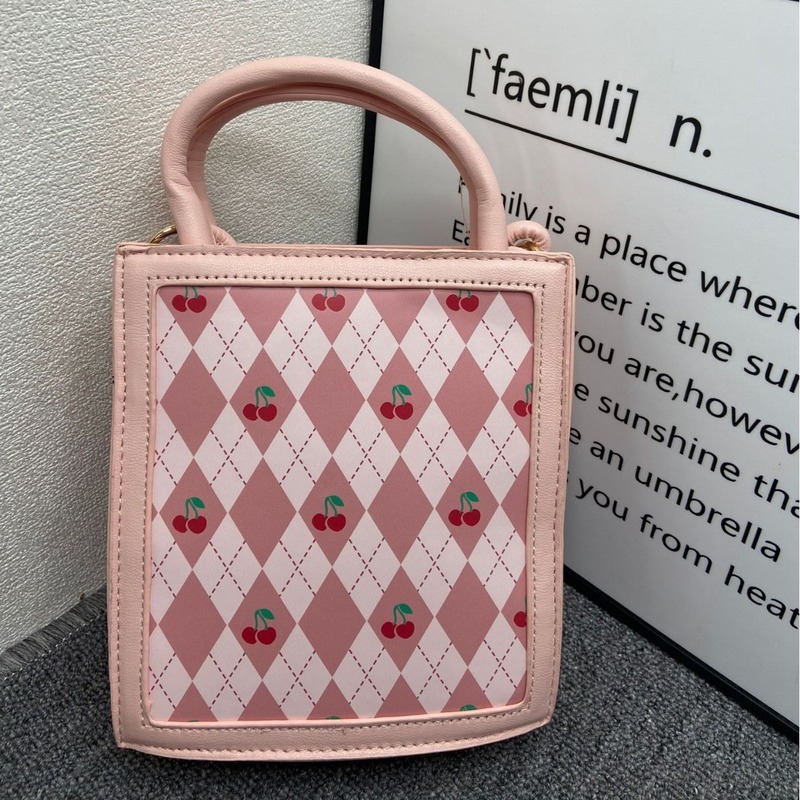 Niche girl pink sweet cherry handbag 2024 summer new fashion music bag foreign style single shoulder crossbody bag