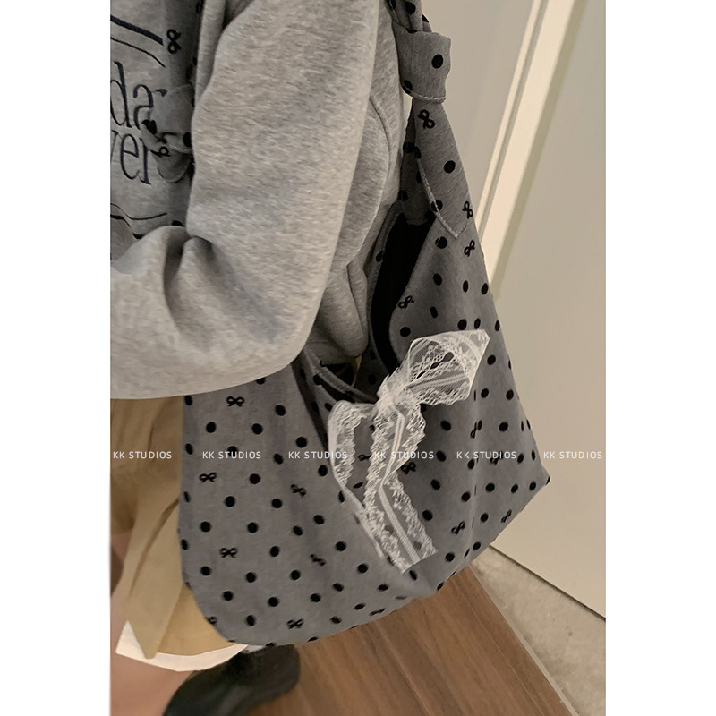 Casual Large Capacity Canvas Bag Women's Bag 2024 New Fashion Polka Dot Shoulder Bag Versatile Commuting Tote Bag