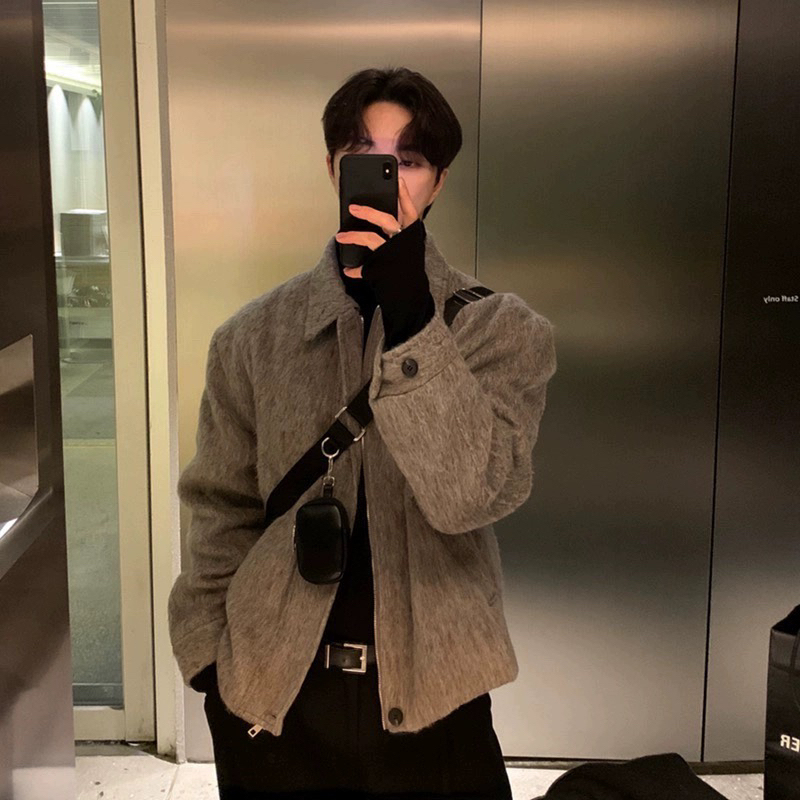 High-end winter woolen coat men's Korean style woolen coat