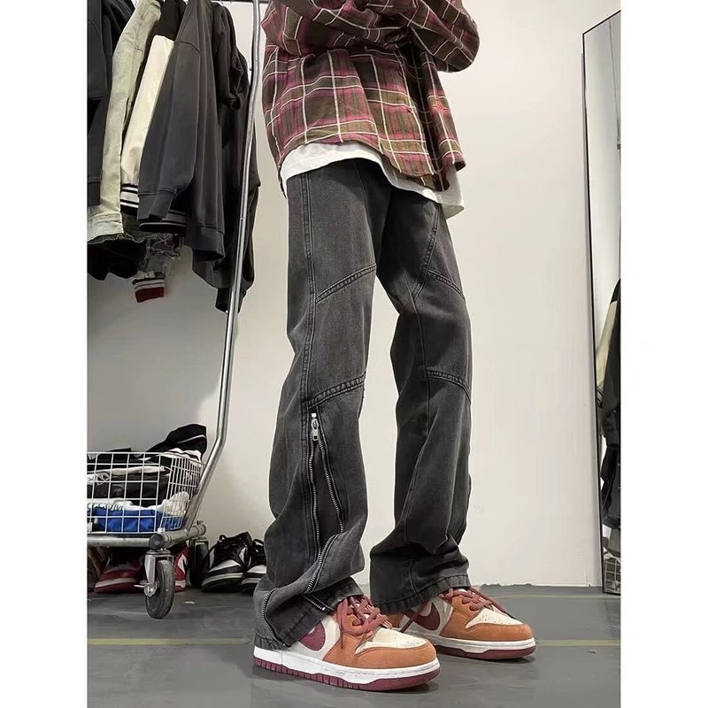 American retro bootcut jeans for men, loose straight legs, new spring and autumn trendy and handsome
