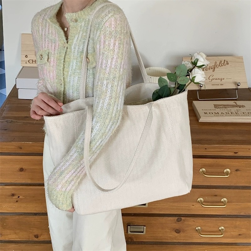 Large capacity Korean style bag women's twill canvas commuter shoulder portable casual women's bag simple lazy shopping bag trendy