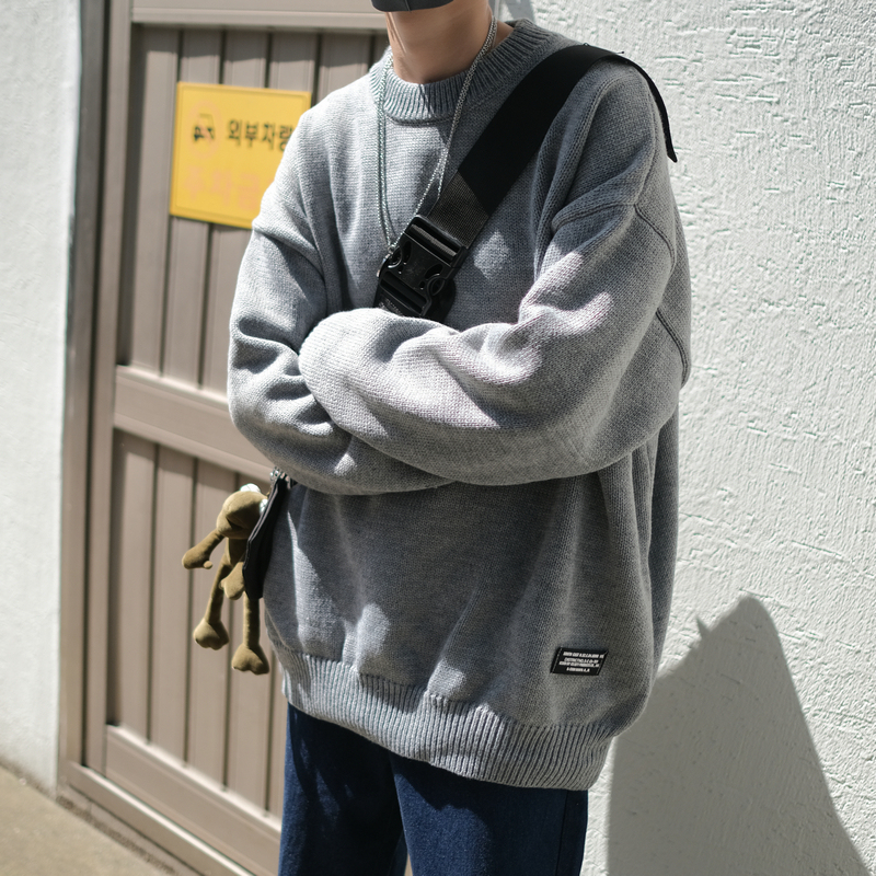 @Continuous hot sale Men's basic solid color loose knitted sweater pullover trend