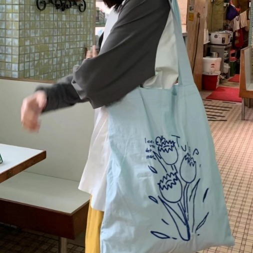 Niche design flower graffiti canvas bag 2024 new Korean style lazy style fashion shoulder bag outing bag